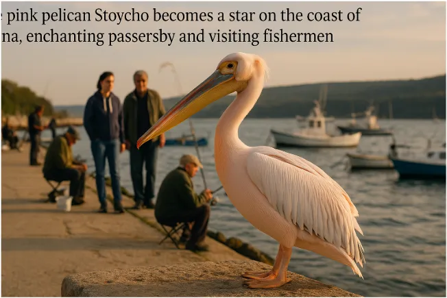 The Pink Pelican Stoycho Becomes a Star on the Coast of Varna, Enchanting Passersby and Visiting Fishermen.
