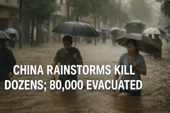 China Rainstorms Kill Dozens; 80,000 Evacuated in Devastating Flooding Crisis
