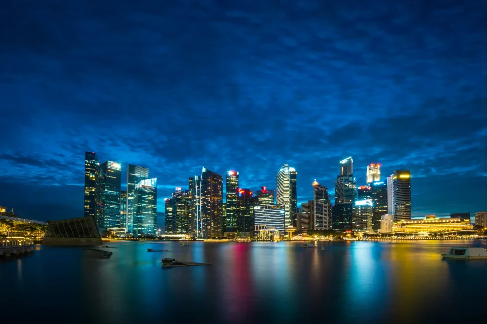 Singapore waterfront skyline at night