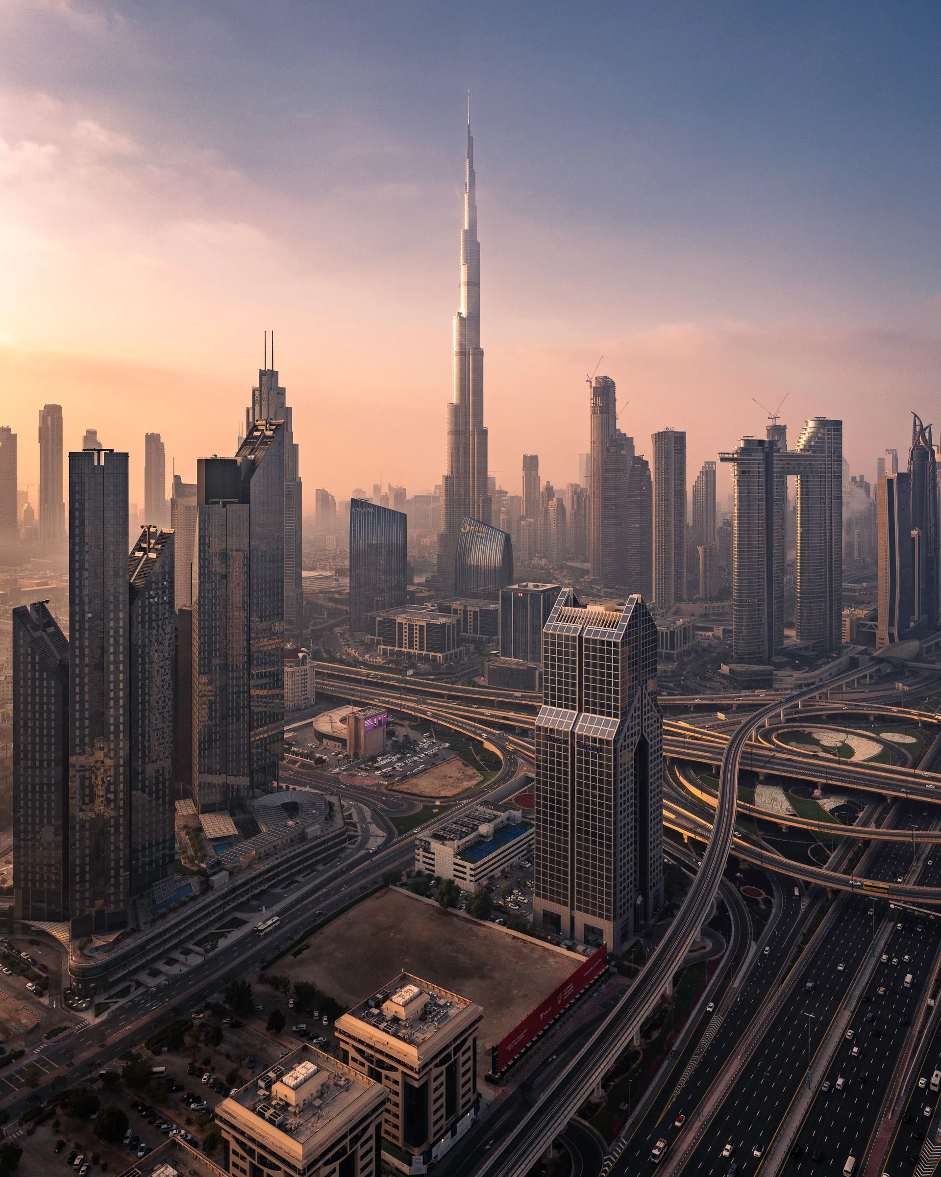 Dubai skyline at sunset